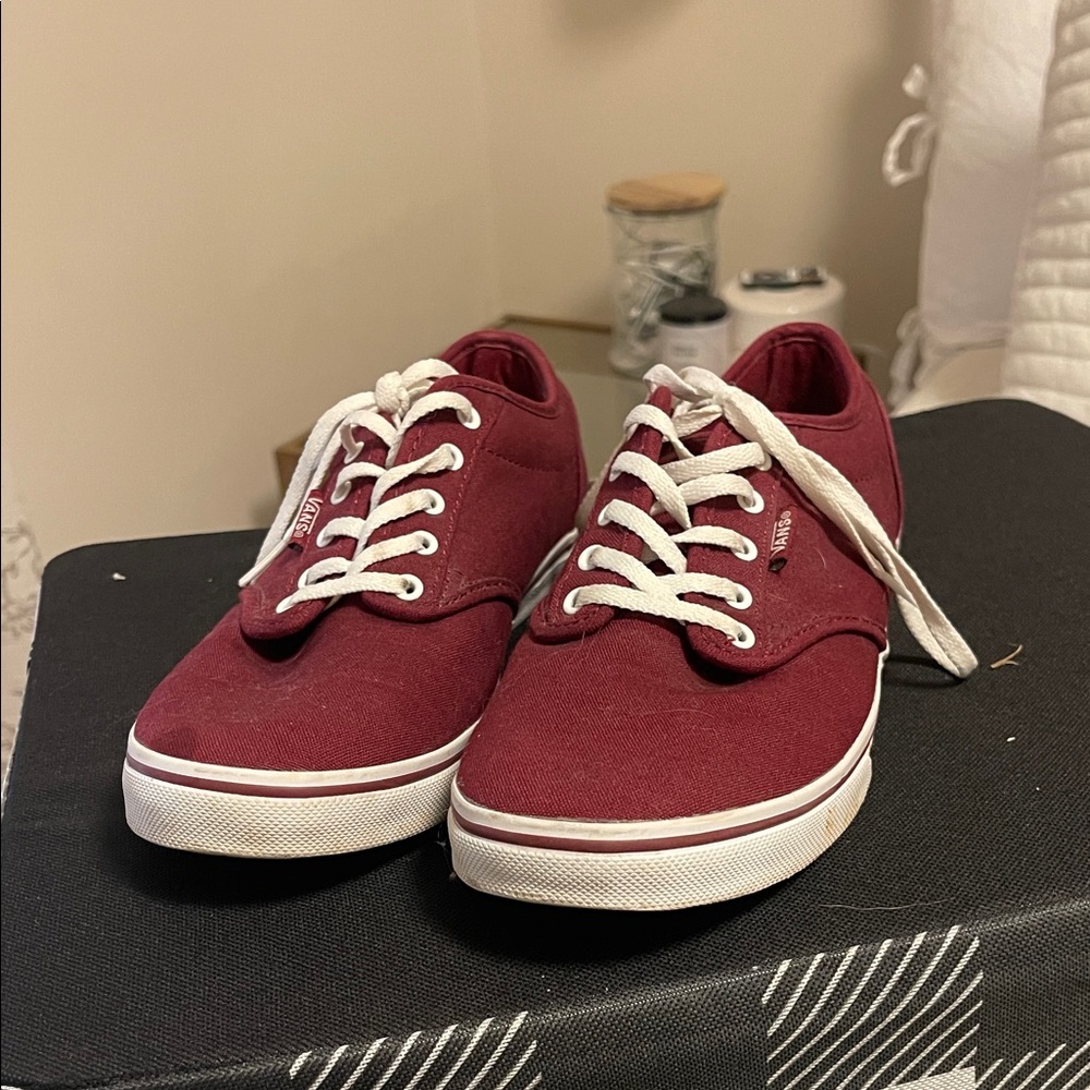 Vans Maroon Canvas Shoes with White Accents
